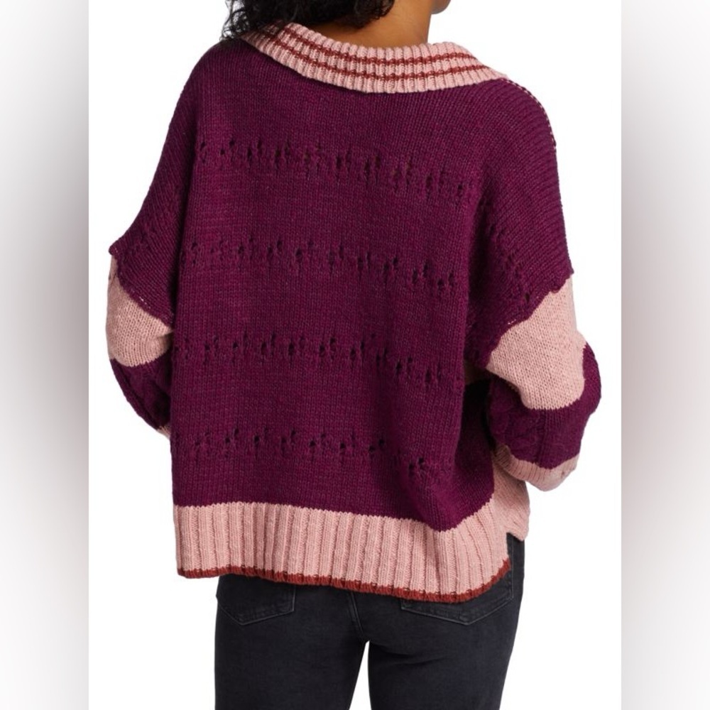 NWT Free People Pembrook Striped Cable Knit Collared Sweater Small - Picture 2 of 13